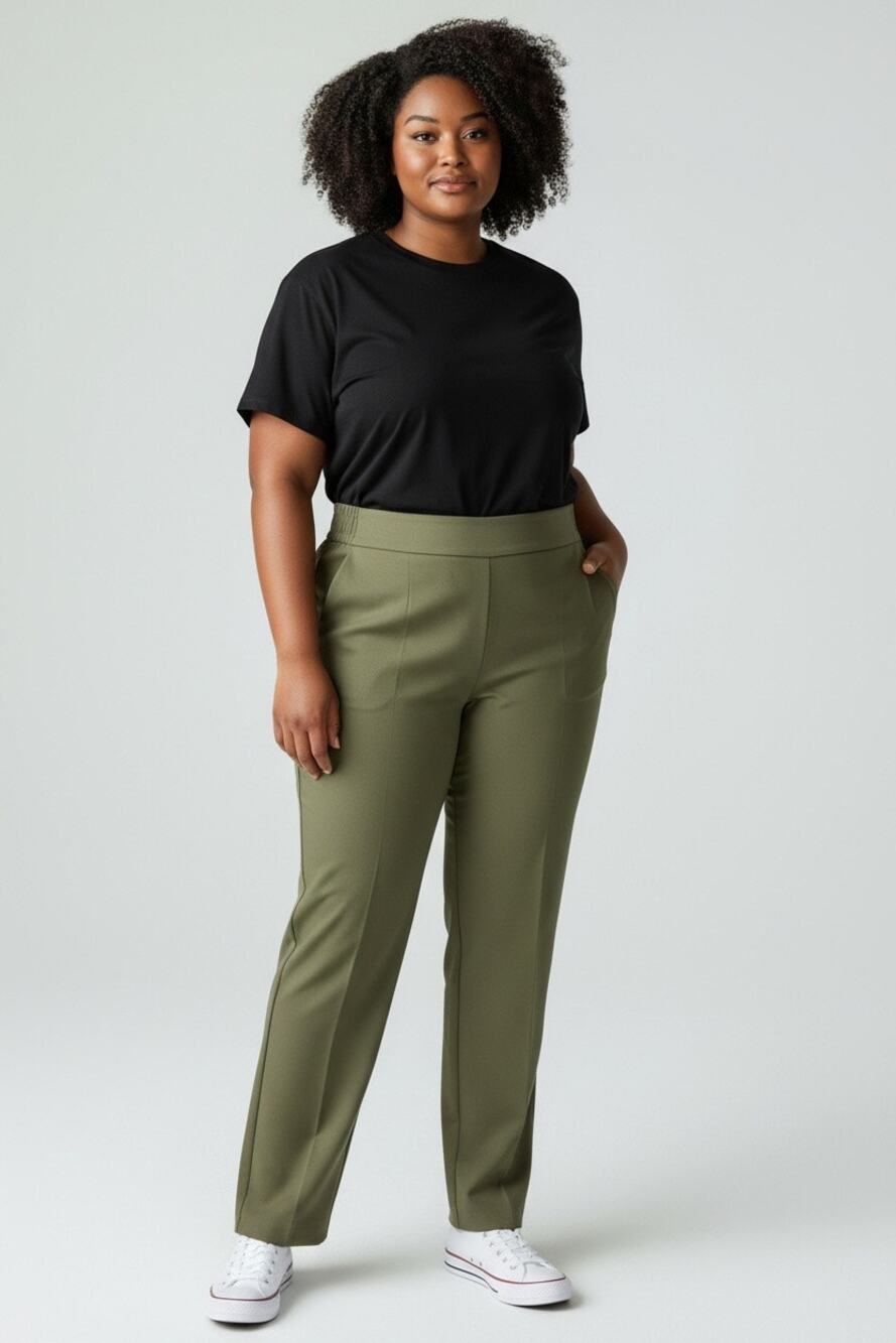 Coldwater Creek Olive Green Wool Blend Slim Leg Pull On Pants Trousers 16P